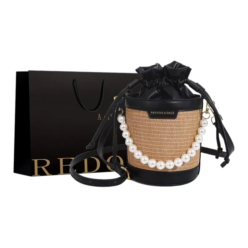 REDOO Woven Handbag Shoulder Bag Crossbody Bag Women's White/Black/Brown-5
