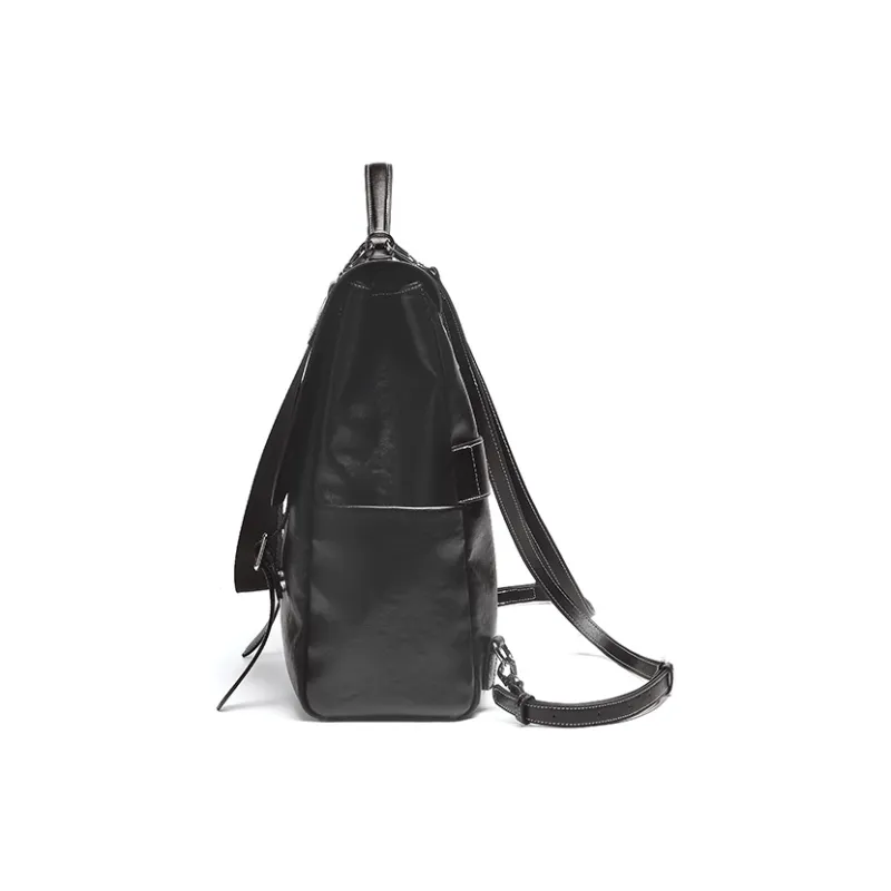Mulinsen Synthetic Leather Backpack Unisex Black/Light Coffee-2