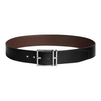 HERMES Calfskin Leather Belts Men's Black/Chocolate Width 4.1CM