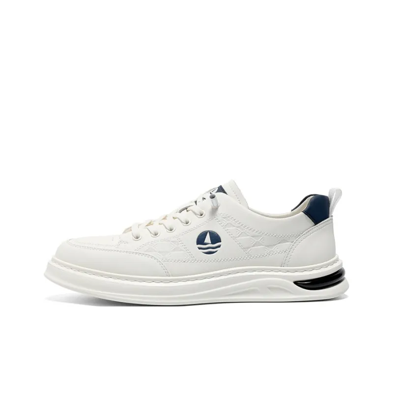 NAVIGARE Small Sailboat Height Increasing Low Top Skateboard Shoes Men's White-0