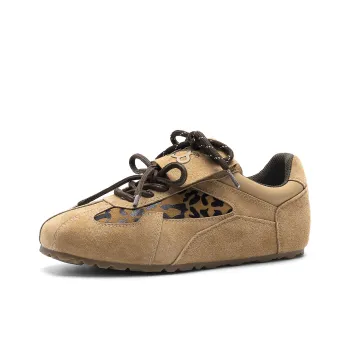 JOSINY Vintage Fashion Leopard Print Flat Shoes Pigskin Fabric Casual Shoes Women's Camel