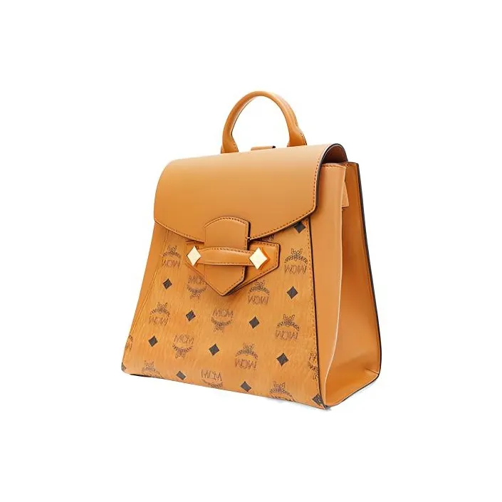 MCM Essential Visetos Origina Leather Backpack Small Size Women's Cognac-1