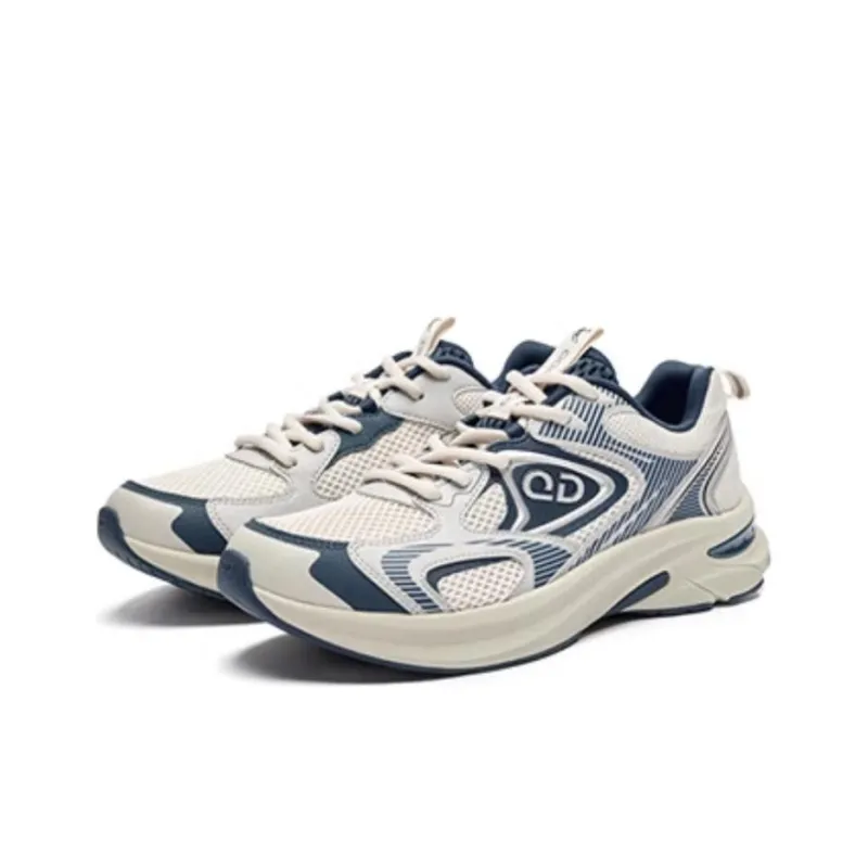 QIAODAN Cushioning Wear Resistant Low Top Running Shoes Men's White Blue-3