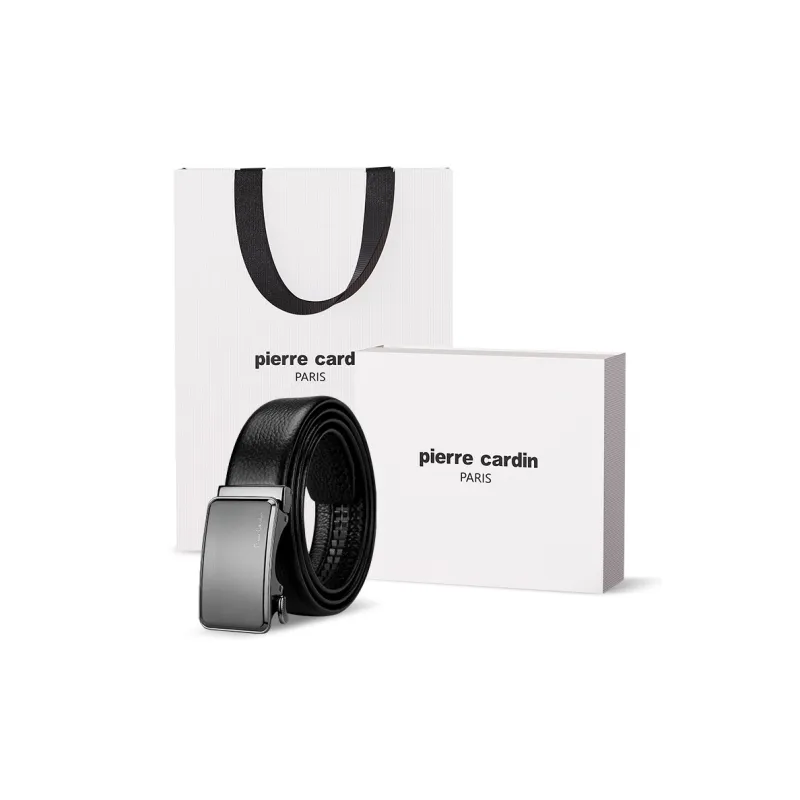 PIERRE CARDIN Genuine Cow Leather Casual Belt For Dad Box Men's Black 3.5cm-0