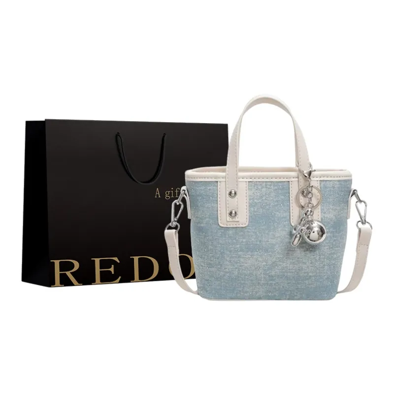 REDOO Denim Shoulder Bag, Crossbody Bag, Handbag Regular Women's Blue/Ecru/Silver/Pink-4
