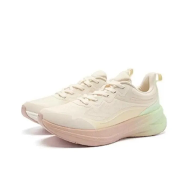 QIAODAN Streamer Cushioning Coverage Rebound Low Top Running Shoes Women's Beige Green-2