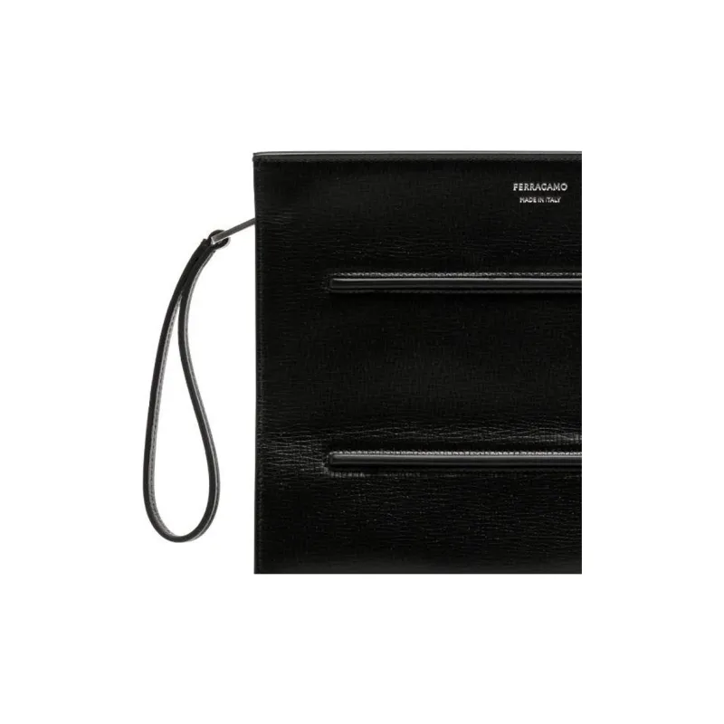 FERRAGAMO Calfskin Clutch Men's Black-8