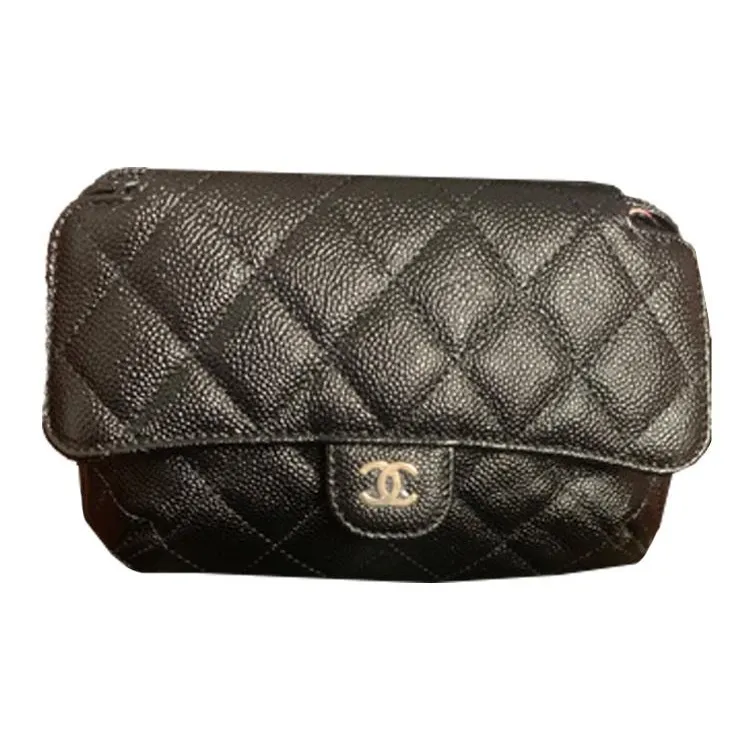 CHANEL Caviar Cow Leather Flap Bag, Crossbody Bag, Shoulder Bag Women's Black-0
