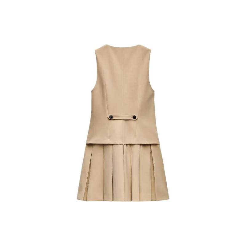 ZARA Sleeveless Dress Women's Beige-1
