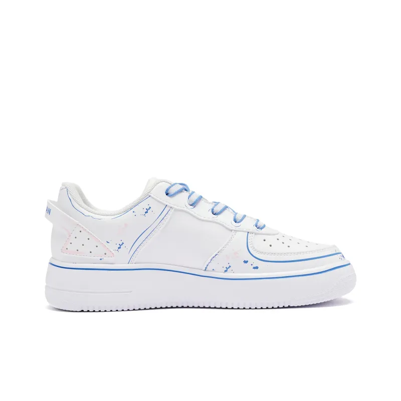 QIAODAN Slip Resistant, Abrasion Resistant, Lightweight Low Top Skateboard Shoes Women's White Blue-1