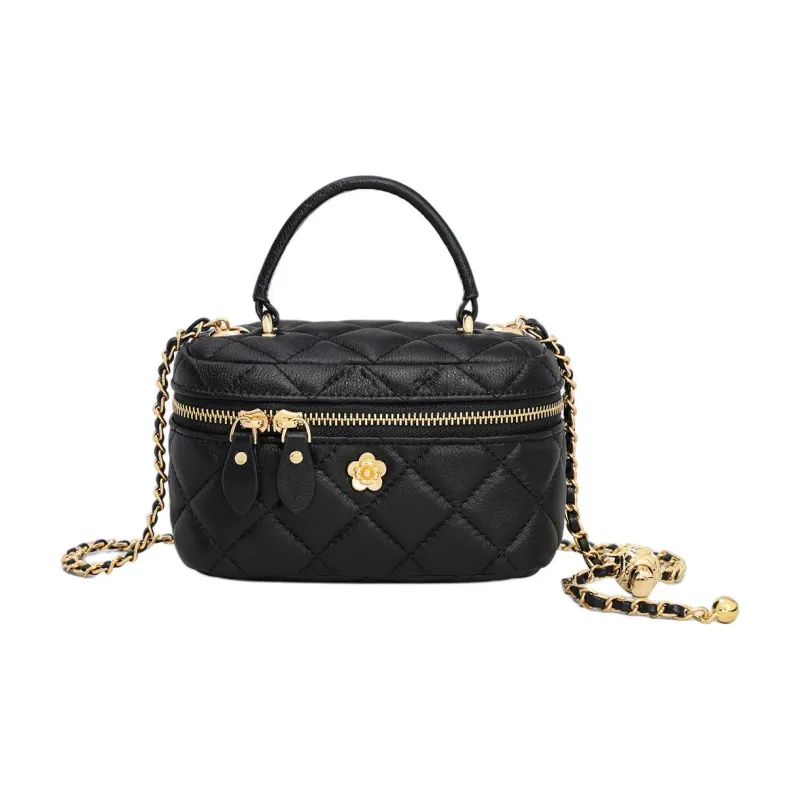 MILLIE'S Cow Leather Box Bag, Shoulder Bag, Crossbody Bag, Handbag Women's Black/White-2