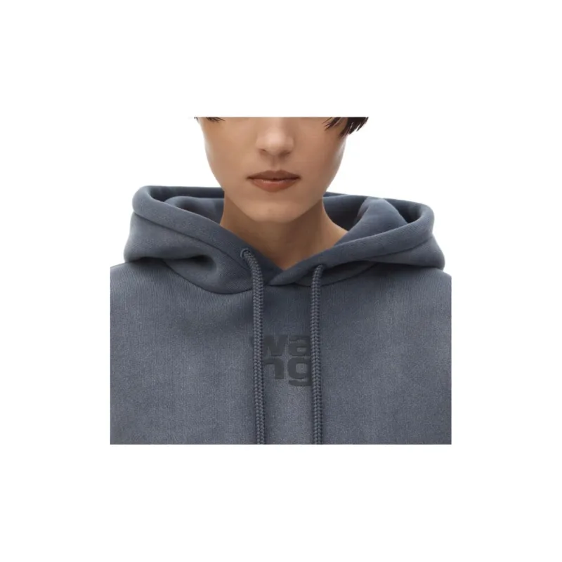 T By Alexander Wang Essential Terry With Puff Paint Logo Hoodie Washed Asphalt-5
