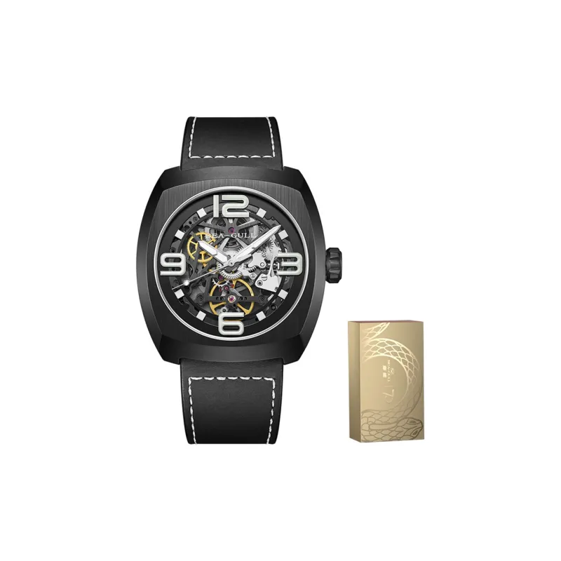 Sea Gull Street Fighter Collection Automatic Mechanical Movement Genuine Leather Strap Watch Men's Watches Cut Out Dial-8