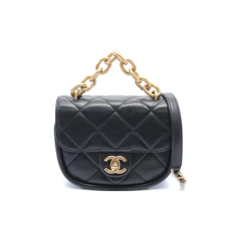 CHANEL Lambskin Messenger Bag, Coin Purse, Shoulder Bag, Crossbody Bag Mini Women's Black-1
