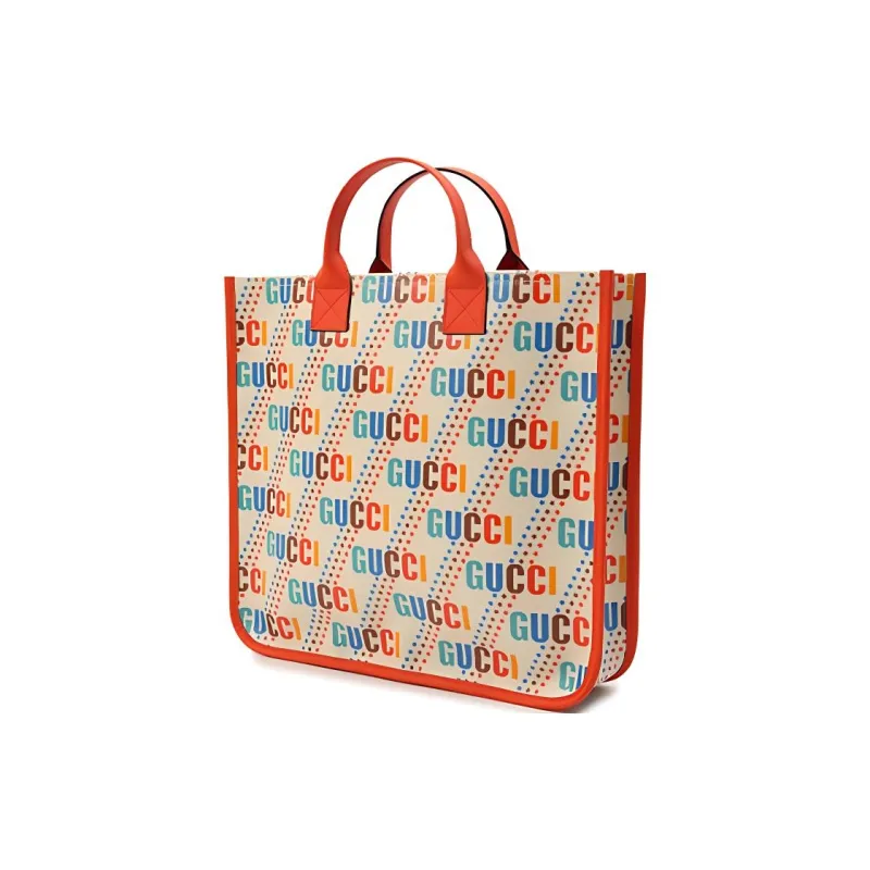 GUCCI Canvas With Leather Tote Bag, Shopping Bag, Handbag Kids' Ecru & Orange-2