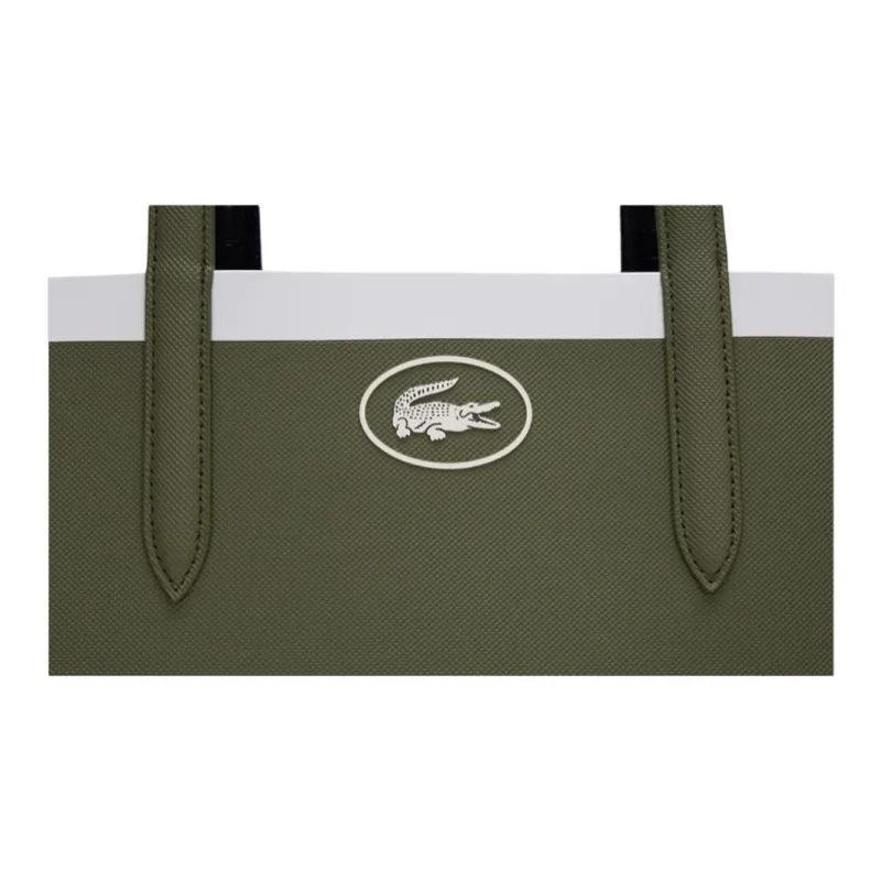 LACOSTE PVC Tote Bag Shopping Bag Handbag Shoulder Bag Large Size Women's Olive Green & Dark Blue-4