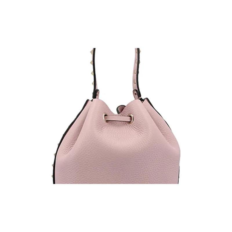 Valentino Rockstud Grain Calfskin Bucket Bag, Handbag, Shoulder Bag, Crossbody Bag Small Size Women's Pink-4