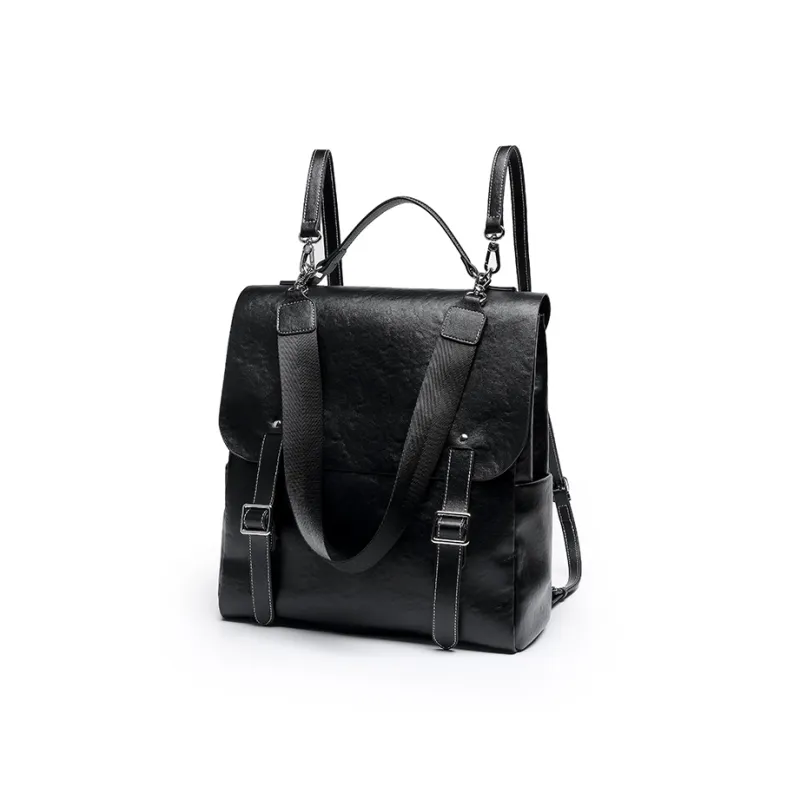 Mulinsen Synthetic Leather Backpack Unisex Black/Light Coffee-1