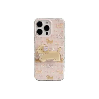 Wei Xin Acrylic Material Pink Plaid House Dog Phone Cases Compatible With IPhone 16/15 Pro Max/Apple 13/14 Pro/Max