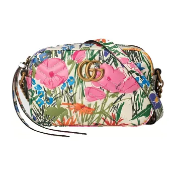 GUCCI Leather Camera Bag Shoulder Bag Crossbody Bag Medium Size Women's White & Multicolor