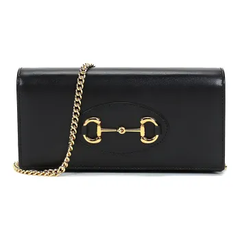 GUCCI Leather Wallet Clutch Crossbody Bag Shoulder Bag Women's Black