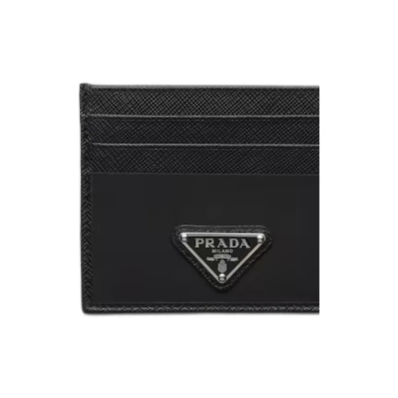 PRADA Recycled Nylon With Saffiano Leather Card Holder Men's Black-4