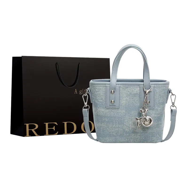 REDOO Denim Shoulder Bag, Crossbody Bag, Handbag Regular Women's Blue/Ecru/Silver/Pink-0