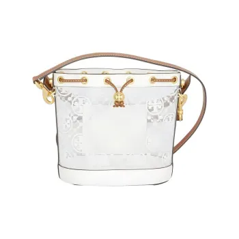TORY BURCH T Monogram Genuine Leather Trim Bucket Bags Shoulder Bag Crossbody Bag Handbag Women's Transparent