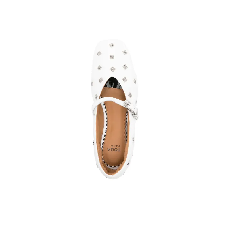 Toga Pulla Chunky Heel Casual Single Shoes Women's White-3