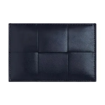 Bottega Veneta CASSETTE Cow Leather Card Holder Men's Space Blue & Mud Brown