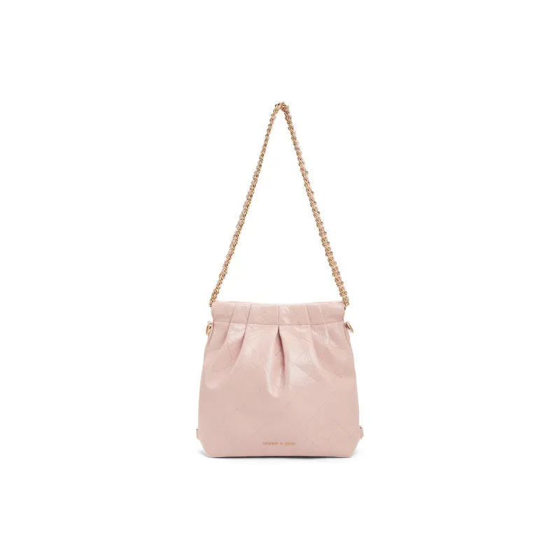 CHARLES&KEITH Polyurethane Synthetic Leather Backpack Women's Black/Cream Milk White/Silver/Pink-30