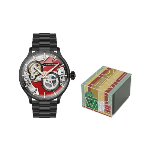 JOHN DANDY Wrist Watch Automatic Mechanical Movement Stainless Steel Strap Cut-Out Dial Men's Watches