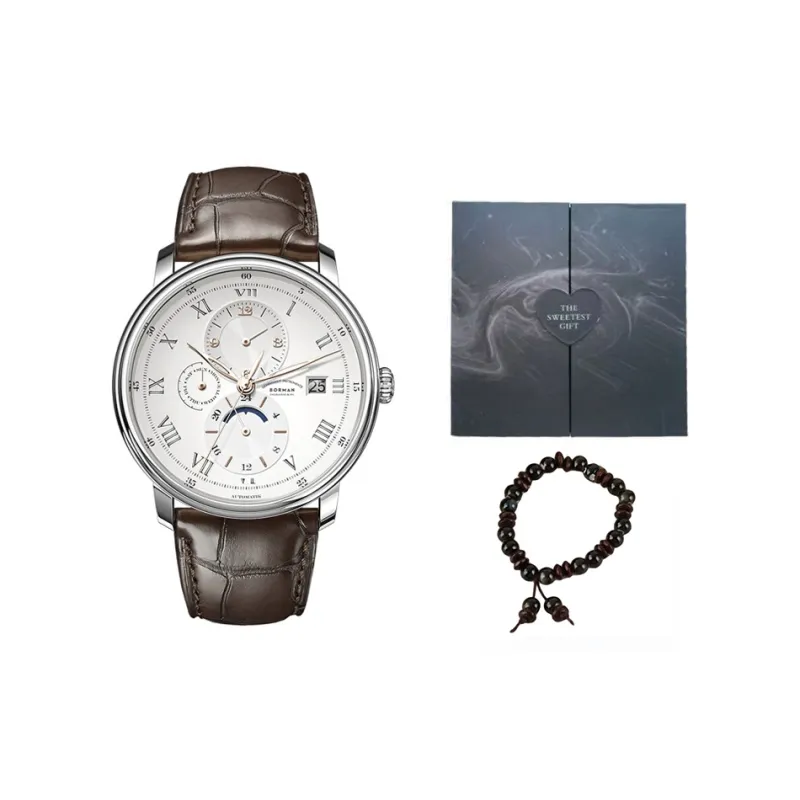 BORMAN Automatic Mechanical Movement Cowhide Strap Watch Men's Watches Beige Watch Dial-8