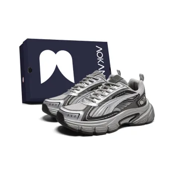 AOKANG Bullet Head Series Chunky Sneakers Men Low Top Gray Silver, Black