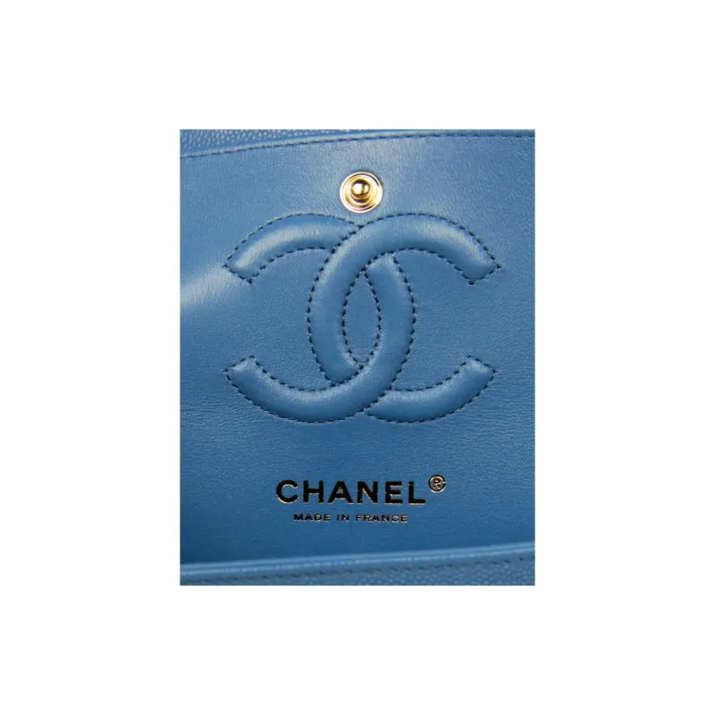 CHANEL Classic Flap CF Grain Calfskin Flap Bag, Shoulder Bag, Crossbody Bag Women's Blue-3
