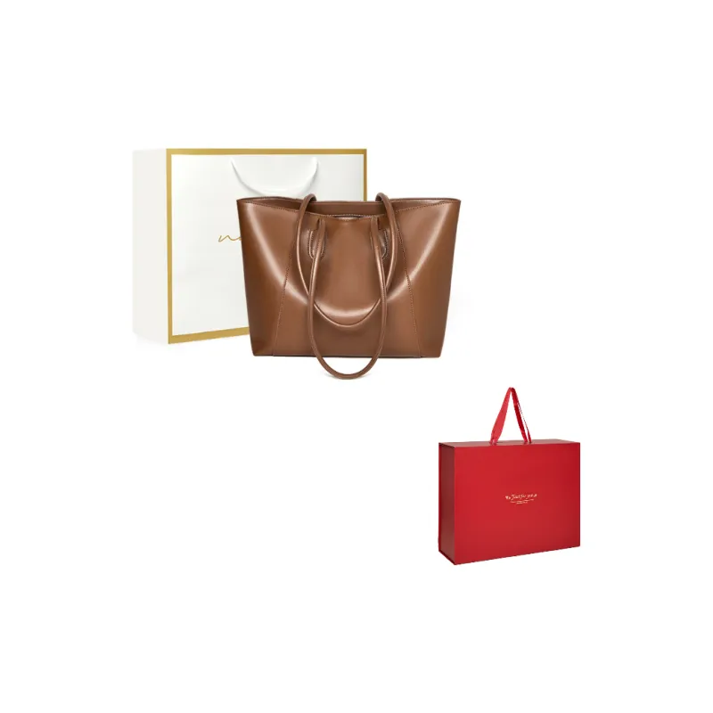 Narandu Cow Leather Tote Bag Shopping Bag Shoulder Bags Large Size Women's Brown/Ecru & Apricot-8
