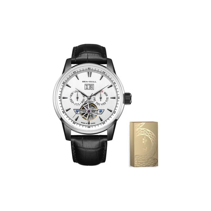 Sea Gull Masterpiece Collection Automatic Mechanical Movement Genuine Leather Strap Watch Men's Watches White Dial-1