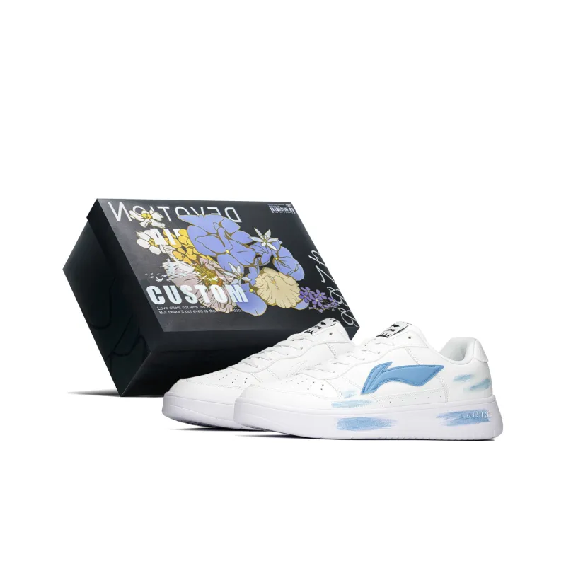 LiNing Pontoon Boats Cushioned Wear Resistant Height Increasing Low Top Skateboard Shoes Men's Blue White-0