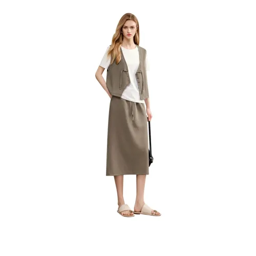 TOUCH Skirt Set Women's White T-Shirt+Coffee Green