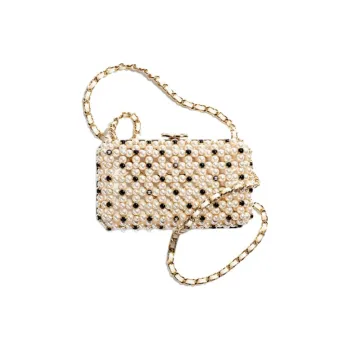 CHANEL Glass Beads Evening Bag, Crossbody Bag, Shoulder Bag Regular Women's White & Black