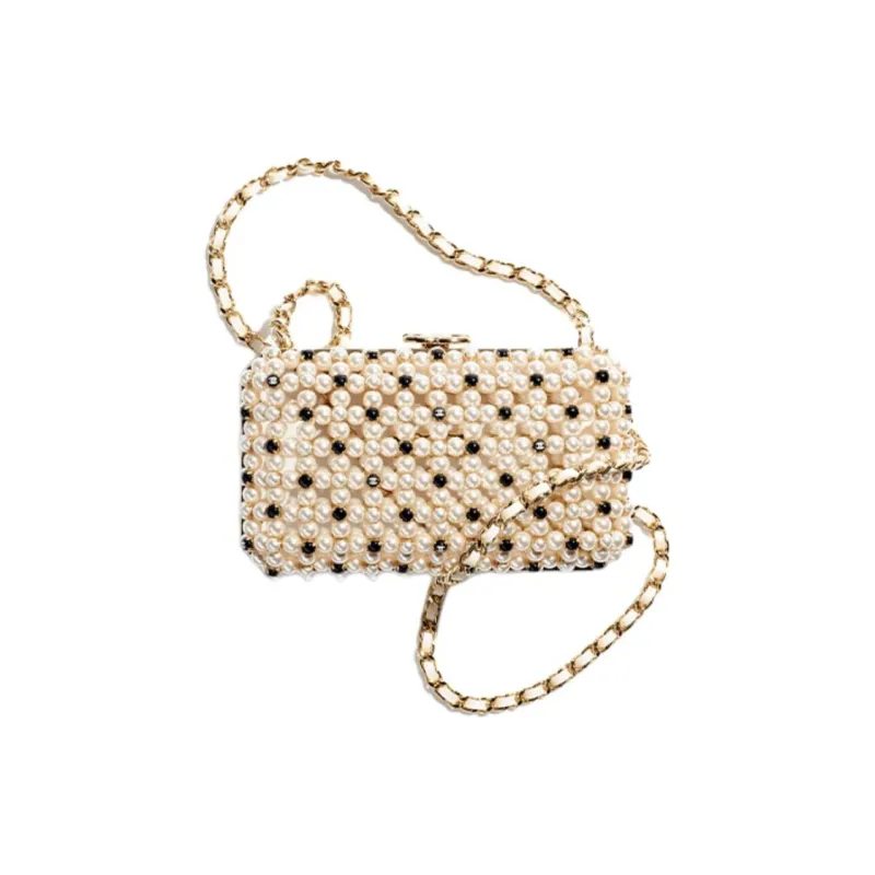 CHANEL Glass Beads Evening Bag, Crossbody Bag, Shoulder Bag Women's White & Black-0