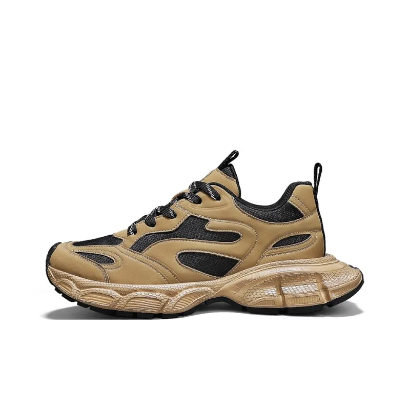 KANGLONG Slip Resistant, Abrasion Resistant, Breathable, Height Increasing Low Top Chunky Sneakers Men's Earth Yellow-1