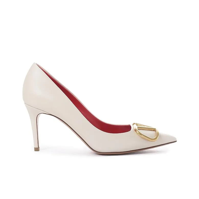 Valentino VLogo Signature Slim Heel High Heels 8cm Women's Light Ivory White-1