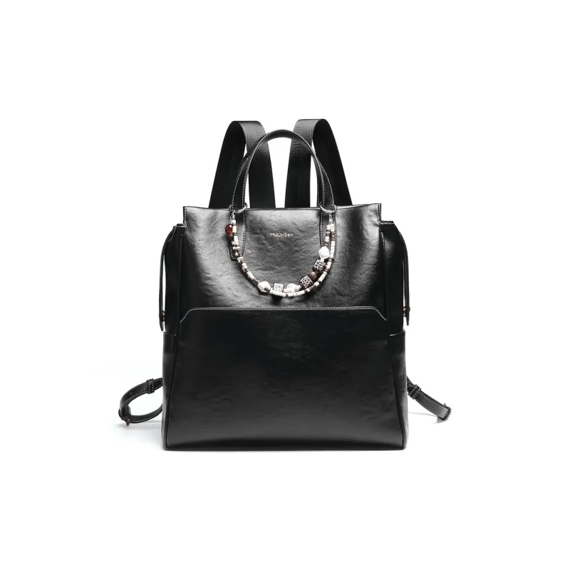 Mulinsen Synthetic Leather Backpack Unisex Black/Light Coffee-0