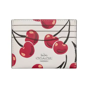 COACH Leather Card Holder Mini Women's Silver & Chalk Multicolor