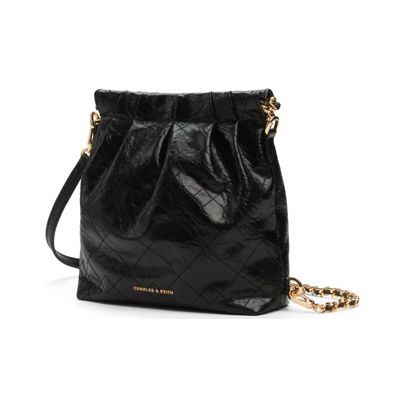 CHARLES&KEITH Polyurethane Synthetic Leather Backpack Women's Black/Cream Milk White/Silver/Pink-2