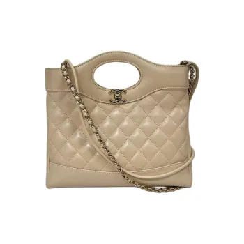 CHANEL Lambskin Double Chain Shoulder Bag Crossbody Bag Handbag Mini Women's Beige