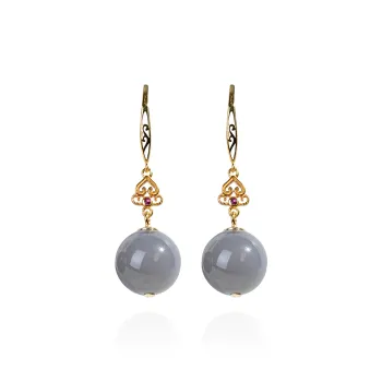 CUIYOUSHIJIA Hetian Jade Earrings Smoky Purple Women's