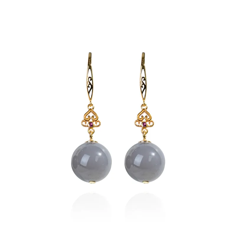 CUIYOUSHIJIA Hetian Jade Earrings Smoky Purple Women's-0