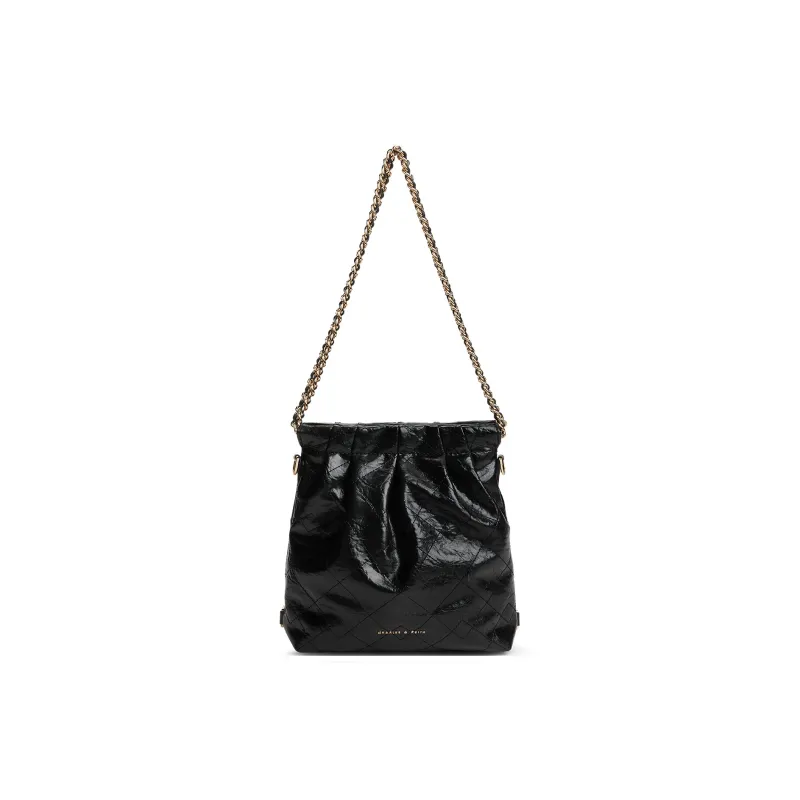 CHARLES&KEITH Polyurethane Synthetic Leather Backpack Women's Black/Cream Milk White/Silver/Pink-6